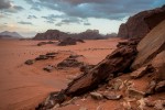 view from a sanddune om wadi rum mountains